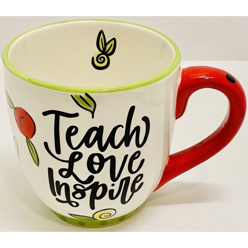 Glory Haus “Teach Love Inspire” Hand Painted Ceramic 24 oz. Floral Coffee Mug